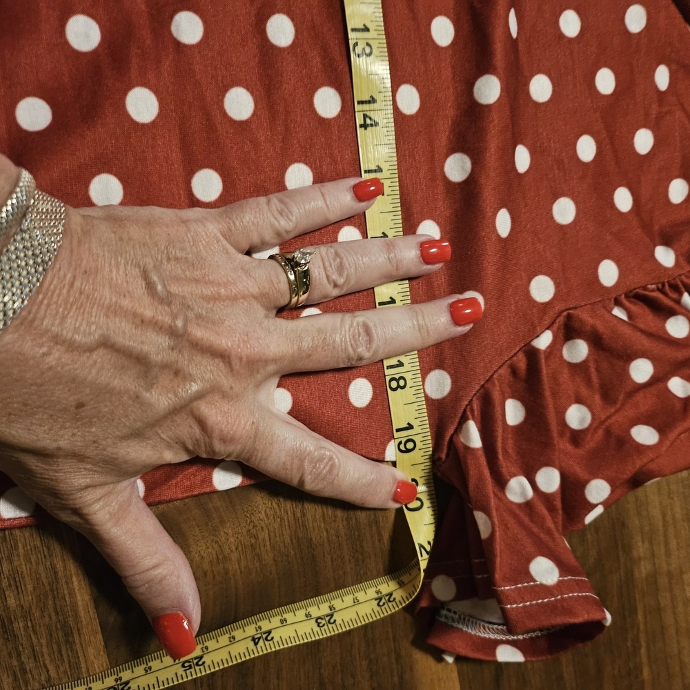 Red/White Polka Dot Shirt W Puff Sleeves, Rounded Hem. Boden Inspired - Picture 8 of 8